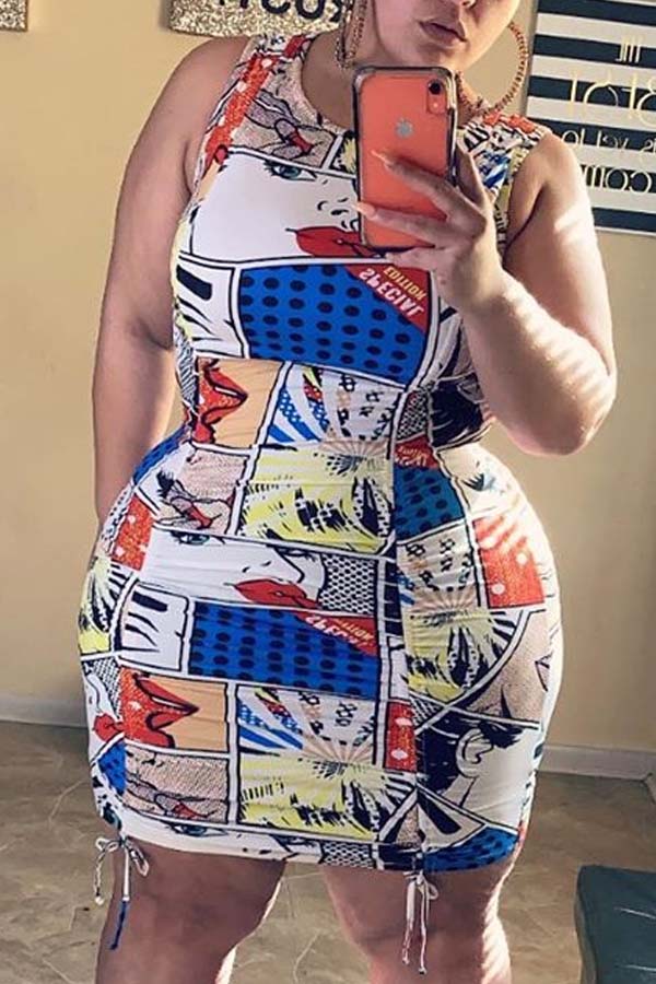 

Lovely Leisure Print Multicolor Mini Plus Size Dress, Multi