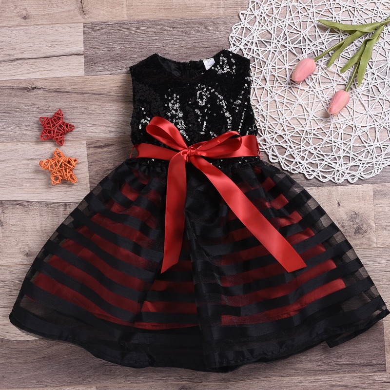 Lovely Sweet Sequined Patchwork Red Girl Mid Calf Dress