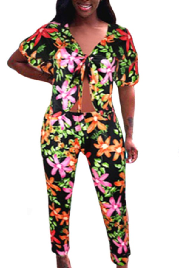 

Lovely Stylish Floral Print Black Loungewear