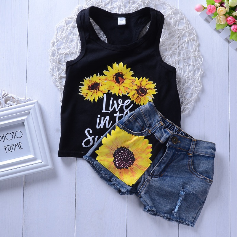 Lovely Casual Print Black Girl Two-piece Shorts Set