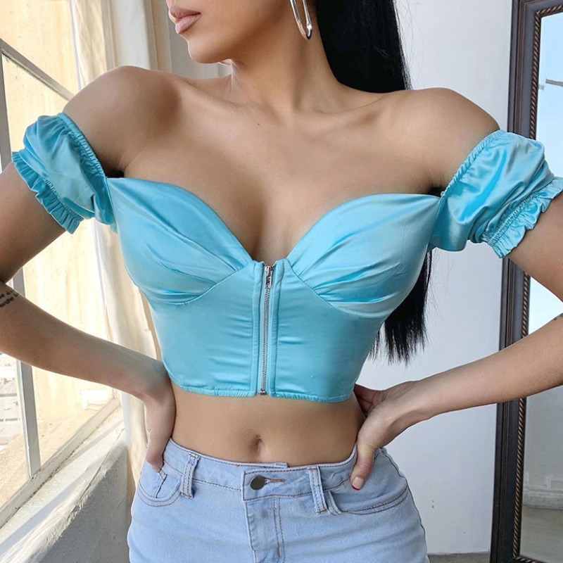 

Lovely Trendy Zipper Design Blue Blouse