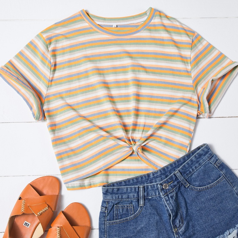 

Lovely Leisure O Neck Striped Orange T-shirt, Orange stripes