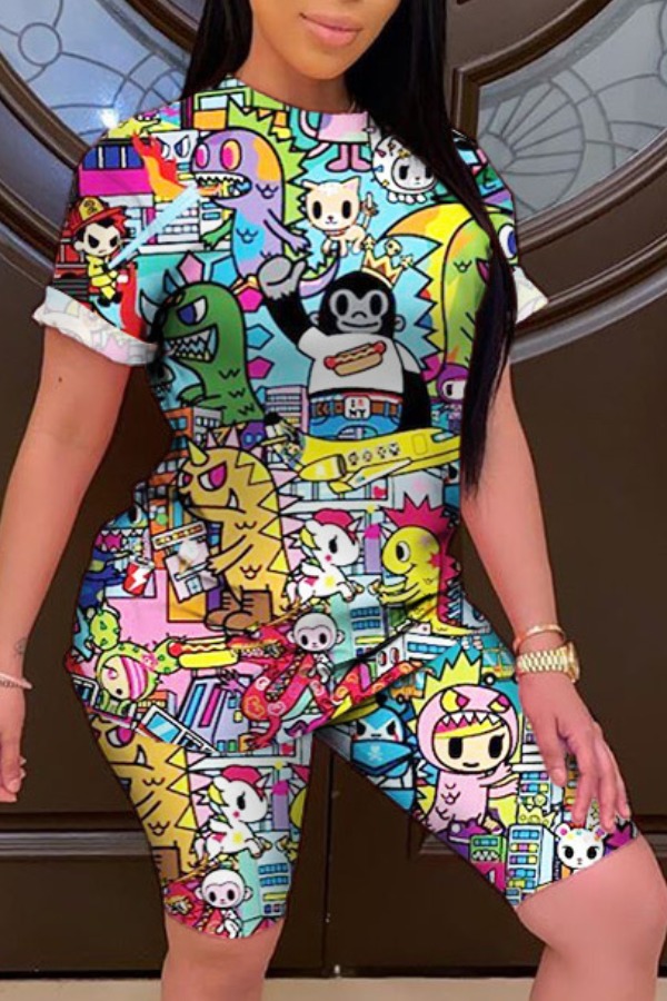 

Lovely Trendy Cartoon Print Blue Loungewear