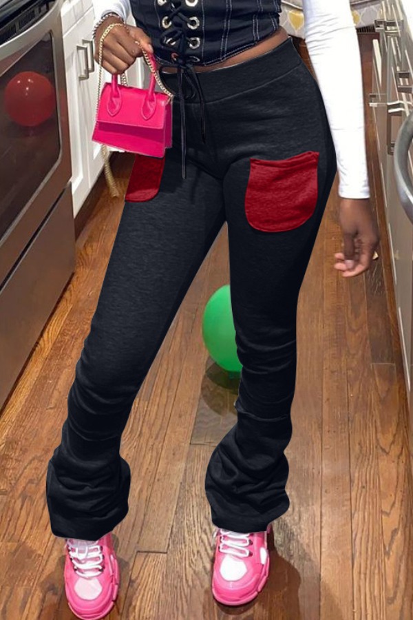 

Lovely Casual Pocket Patched Black Pants