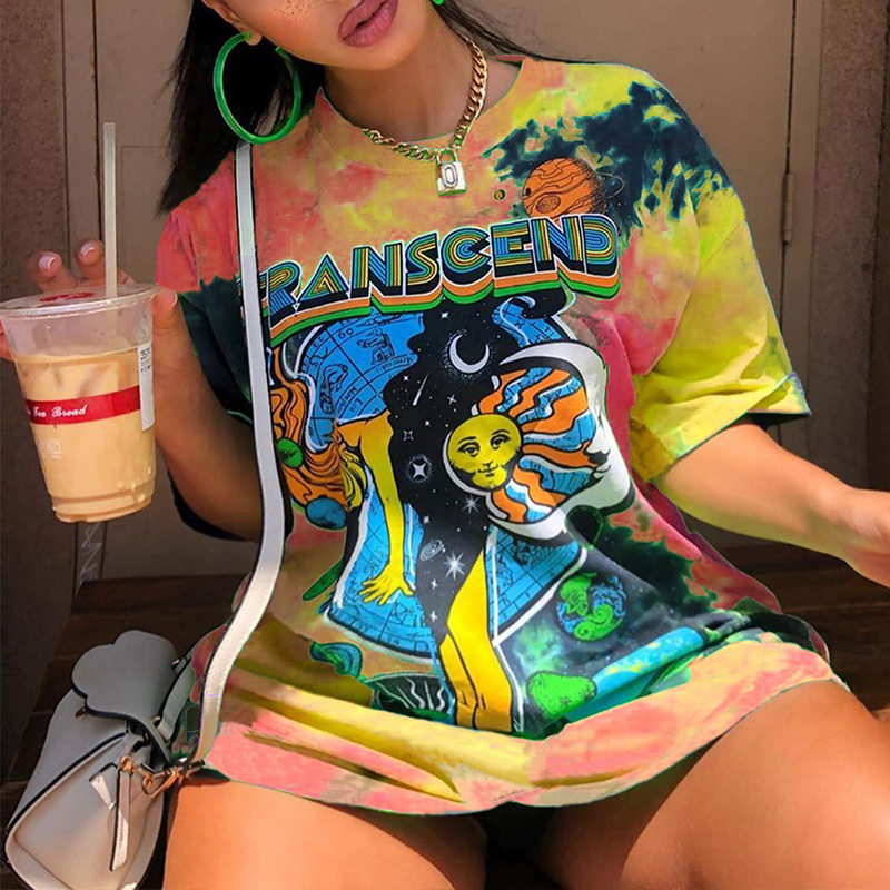 

Lovely Casual O Neck Cartoon Print Yellow Plus Size T-shirt