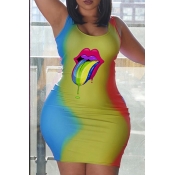 Lovely Leisure Lip Print Multicolor Mini Dress