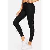 Lovely Sportswear Letter Print Black Leggings