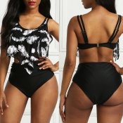 Lovely Print Black Two-piece Swimsuit