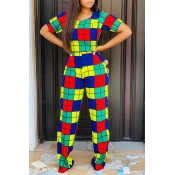 Lovely Casual Grid Multicolor Two-piece Pants Set