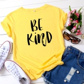 Lovely Leisure O Neck Letter Print Yellow Plus Siz
