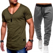 Lovely Casual V Neck Basic Army Green Two-piece Pa