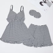 Lovely Sweet Striped Black Sleepwear