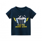 Lovely Casual Cartoon Print Blue Boy T-shirt