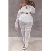 Lovely Casual Fold Design White Two-piece Pants Se