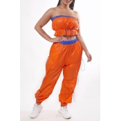 Lovely Sportswear Fold Design Orange Two-piece Pan