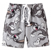 Lovely Trendy Cartoon Print Grey Shorts