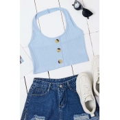 Lovely Trendy Buttons Design Blue Camisole