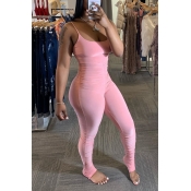 LW Sexy Fold Design Pink One-piece Jumpsuit