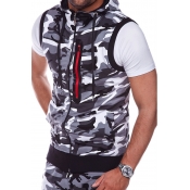 Lovely Stylish Camo Print Grey Vest