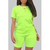 Lovely Casual Basic Green Plus Size Two-piece Shor