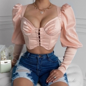 Lovely Trendy Fold Design Pink Blouse