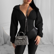 LW Trendy Zipper Design Black Hoodie