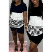 Lovely Casual Patchwork Black Two-piece Shorts Set