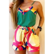 Lovely Stylish Print Multicolor Two-piece Shorts S