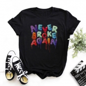 Lovely Leisure O Neck Letter Print Black T-shirt