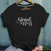 Lovely Casual O Neck Letter Print Black T-shirt
