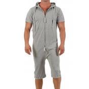 Lovely Leisure Zipper Design Light Grey One-piece 