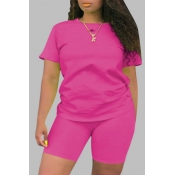 Lovely Plus Size Casual Basic Rose Red Two-piece S