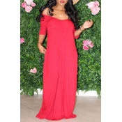 Lovely Casual Basic Red Maxi Dress