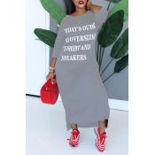 Lovely Casual Letter Grey Ankle Length Dress