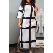 Lovely asual Patchwork White Ankle Length Dress