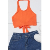 Lovely Casual Lace-up Orange Camisole