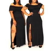 Lovely Stylish Side Slit Black Maxi Plus Size Dres