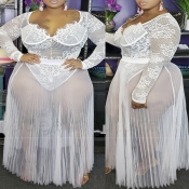 Lovely Sexy See-through White Plus Size Two-piece 