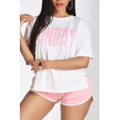 Lovely Leisure Letter Print White Two-piece Shorts