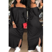 Lovely Casual Side Slit Black Ankle Length Dress