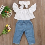 Lovely Sweet Flounce Design White Girl Two-piece P