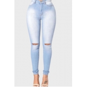 LW Trendy Hollow-out Baby Blue Jeans