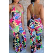 Lovely Sexy Print Multicolor One-piece Jumpsuit