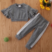 Lovely Stylish Patchwork Grey Girl Two-piece Pants