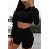 Lovely Sportswear Hooded Collar Skinny Black Yoga 