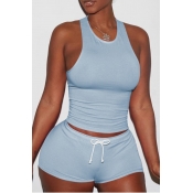 Lovely Sportswear Lace-up Baby Blue Two-piece Shor