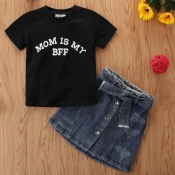 Lovely Leisure Letter Print Black Girl Two-piece S