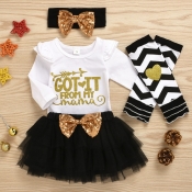 Lovely Casual Letter Print Black Girl Two-piece Sk
