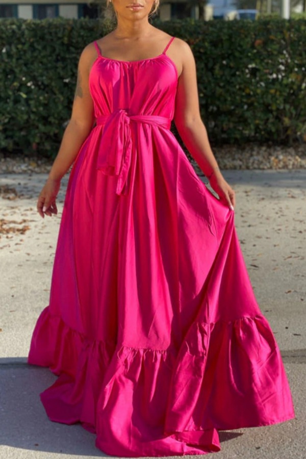 

Lovely Trendy Loose Rose Red Maxi Dress