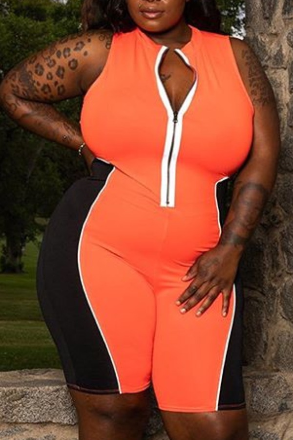 

Lovely Trendy Zipper Design Orange Plus Size One-piece Romper